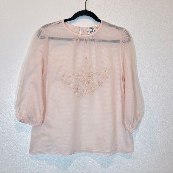 Urban Outfitters Piplette by Alice Ritter Embroidered Sheer Pink Top size Large - Picture 1 of 8